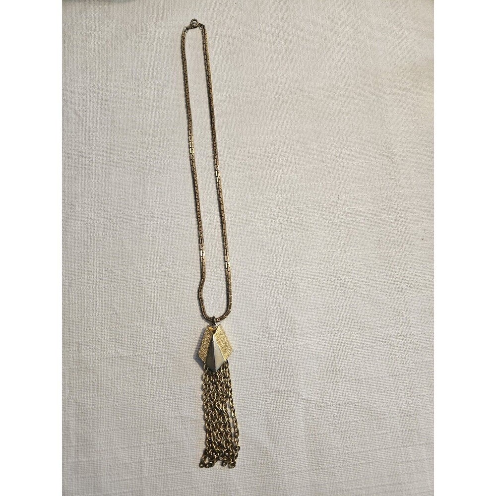 VINTAGE ART DECO GOLD TONE TASSELS PENDANT CHAIN NECKLACE COSTUME JEWELRY